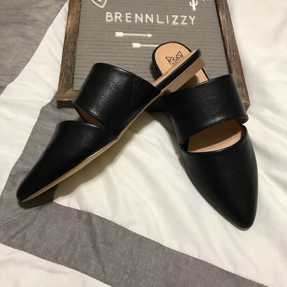 Black Mules Pointed Flats Sandals LAst 1 Size 8 - Picture 5 of 8